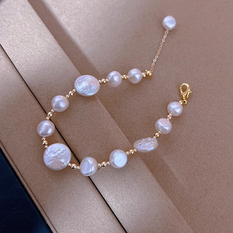 纽扣巴洛克手链14k注金小众设计高级感时尚简约天然淡水珍珠手链