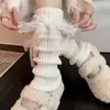 Polainas de Punto Estilo MIU Otoño/Invierno para Mujer con Lazos Estilo Ballet Calcetines Holgados Ribete de Encaje Leggings de Punto Lolita Japonesa