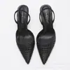 Sapatos de Salto Alto Elegantes Vazados com Bico Fino e Tira Única, Sandálias de Salto Alto Respiráveis em Malha Trançada Preta para Mulheres, Novidades para a Primavera de 2026