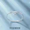 Pulsera de Campana de Bobina de Doble Anillo para Mujer, Plata Pura 9999, Superficie Lisa, Estilo Coreano de Moda, Nueva Pulsera Simple al por Mayor