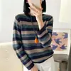 Suéter de punto retro a rayas estilo francés para mujer, 2026 nuevo estilo coreano holgado y casual, suéter extremadamente elegante, camiseta básica, top