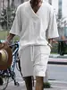 Traje Jacquard Casual Transfronterizo para Hombre, Camiseta de Manga Corta Holgada de Verano, Pantalones Cortos, Traje Deportivo de Cuello en V, Conjunto de Dos Piezas para Hombre