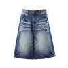 Shorts Jeans Largos Vintage Estilo de Rua Desgastados para Homens, Verão Lavado Degradê Casual Soltos