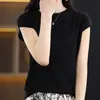 Camiseta de Imitación de Lana Fina de Alta Calidad de Manga Corta para Mujer, Nuevo Tejido de Punto Primavera/Verano, Suéter sin Mangas de Cuello Redondo
