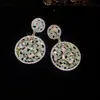 Aretes de aguja plateada con diamantes, diseño de flor ovalada de resina y gota de agua, estilo retro vintage, aretes versátiles