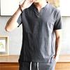 Camiseta de lino de manga corta con cuello en V para hombre, camiseta holgada de talla grande, ropa informal de estilo chino de marca de moda de verano