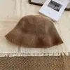 Sombrero de Pescador Vintage Lavado Desgastado con Borde Deshilachado para Mujer, Versátil y Transpirable, Sombrero de Cubo para Cubrir el Rostro de Primavera y Verano, Sombrero Cloche de Punto para Protección Solar