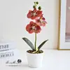 Orquídea Phalaenopsis Artificial con Tres Flores y Dos Hojas, Tacto Realista, Planta Pequeña en Maceta, Flor Artificial Decorativa para Interiores