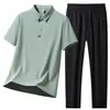 Conjunto de Camisa Polo Business Casual para Homens, Conjunto de Duas Peças com Camisa Polo de Manga Curta Lisa Pulôver de Verão, Roupa Esportiva Respirável com Sensação de Gelo