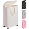 Cesta Plegable para Ropa Sucia Transfronteriza con Ruedas y Tapa Almacenamiento a Prueba de Polvo Cesta de Lavandería Cesta de Almacenamiento de Tela para el Hogar