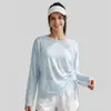 Top de Yoga de Manga Larga para Mujer Juyitang con Cordón Lateral, Sensación de Piel Desnuda, Alta Elasticidad, Camiseta de Fitness Adelgazante para Cubrir