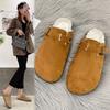 Chinelos de Pelúcia com Fivela de Pele para Exportação Europeia e Americana para Mulheres Usarem Sola de Cortiça Mais Algodão Sapatos Mule Preguiçosos Amazon