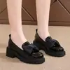 Nuevos Mocasines Otoño 2026: Zapatos de Mujer con Lazo de Charol, Tacón Grueso y Suela Gruesa, Versátiles Zapatos Pequeños de Cuero Estilo Británico para Mujer