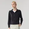 Moletom Feminino, Novo Estilo Outono e Inverno, Macio e com Design Vazado, Gola Alta, Gola Reversível Casual, Moletom com Zíper Completo