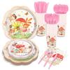 Mh001 Elfo Hongo Pétalo Plato de Papel con Forma Especial Vajilla para Fiesta 8 Personas 4 Piezas Plato de Papel Vaso de Papel Tisú