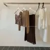 Conjunto de Cardigan Fino Vintage de Principios de Otoño + Camisola Estampada + Falda Cola de Pescado para Mujer Y.JIA 2372