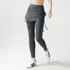 Nuevos pantalones de yoga tipo falda de cintura alta con cordones laterales, diseño de dos piezas simulado, pantalones de fitness Pilates adelgazantes y ajustados