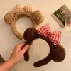 Faixa de Cabeça Plush com Orelhas de Urso Fofas para Mulheres Inverno Lavar o Rosto Maquiagem Faixa de Cabeça Faixa de Cabeça de Pelo de Coelho Marrom
