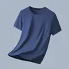 Camiseta de manga corta de algodón modal seda de hielo para hombre, cuello en V, negro liso, fresca de verano, secado rápido, ajuste slim, camiseta básica de media manga
