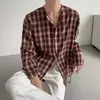 Camisa de Manga Larga a Cuadros Vintage de Primavera y Otoño, Bloques de Color, Cuello Redondo, Diseño de Moda, Top Casual de Nicho, Tendencia