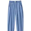 Foto Real de Pantalones Casuales para Mujer Talla Grande, Talla 90 kg, Jeans Finos de Seda de Hielo Primavera/Verano, Corte Holgado, Pantalones Jogger Adelgazantes