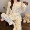 Nova gola de boneca de renda de desenho animado algodão nuvem manga longa pijama feminino primavera outono inverno doce vento roupas de casa atacado