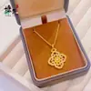 Nuevo Collar con Colgante Ruyi Calado Estilo Chino Full Diamante para Mujer, Collar de Cuatro Hojas con Puntos de Diamante Dorado Amarillo Brillante Estilo Chino