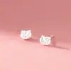 Brincos de Gatinho Estrela em Prata de Lei S925 Nalan, Delicados, Simples e Fofos, Brincos de Cabeça de Gato Florais da Moda M07765