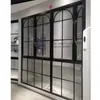 Ventana de batiente francés de puente roto marco retro negro vidrio repujado balcón cocina ventana insonorizada de aleación de aluminio pedido de ingeniería