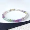 Pulseira de Fluorita Cor Natural Jingyao Pulseira Gradiente Arco-Íris Pulseira de Cristal Quadrado Mini Lapidado Atacado Feminino