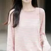 Suéter de punto de algodón puro a rayas para mujer, cuello redondo, manga larga, corte holgado, estilo casual, adecuado para primavera y otoño, cómodo de llevar como capa interior o exterior, estilo básico