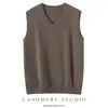 Venta al por mayor de fábrica Hilo Consinee Elegante 100% Cachemira Pura Chaleco de Cuello V Chaleco para Hombre Suéter Casual Holgado Hombre