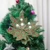 Flor de Navidad Artificial con Polvo Dorado de 26 cm Decoración para el Hogar Guirnalda de Ratán Accesorios Flor para el Árbol de Navidad Decoraciones Navideñas