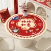 Mantel Redondo de Mesa para Año Nuevo Impermeable y a Prueba de Aceite Sin Lavado Mantel Redondo para Mesa de Comedor 2026 Nuevo Rojo Festivo Mantel para Mesa de Café