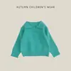 Suéter de Punto Canalé Estilo Coreano Primavera Otoño para Niños Niñas Cuello Polo Tejido Color Sólido Capa Interior Ropa Exterior Top