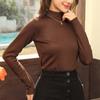 Nueva Camisa Base de Lana de Cuello Medio Alto para Primavera y Otoño, Top de Manga Larga de Seda de Morera de Color Sólido para Mujer, Cuello Redondo, Capa Interior Cálida
