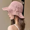 Sombrero de Cubo de Flor de Moda Estilo Coreano para Mujer, Sombrero Transpirable con Protección Solar para Verano, Dulce Sombrero de Pescador para Fotos en la Playa, Hace que la Cara Parezca Más Pequeña