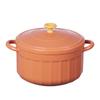 Olla Esmaltada Retro de Rayas Verticales, Bol Grande de Cerámica Estilo Japonés para Fideos Instantáneos con Tapa, Olla para Estofado con Doble Asa Anti-quemaduras, Bol para Arroz de Cafetería Estudiantil
