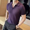 Camisa Polo de Punto Hueca con Cuello en V para Hombre, Manga Corta, Estilo Delgado de Verano, Moda Tendencia, Corte Ajustado, Atractivo, Gama Alta
