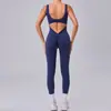 Traje de Yoga de una Pieza Ajustado con Cintura en V y Efecto Levanta Glúteos, sin Mangas y con Pliegues, Estilo Europeo y Americano, Traje de Fitness de una Pieza para Correr al Aire Libre 24606