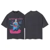 Camiseta Gola Careca Manga Curta Estilo Kanye Vintage com Estampa de Urso de Banda, Solta, Lavada, Desgastada
