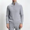 Suéter Masculino Novo Outono/Inverno 2026 Transfronteiriço, Tricô com Gola Alta e Zíper Parcial, Pulôver Listrado, Camisa Básica Versátil para Homens