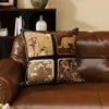 Almohada de Abrazo de Viento Usada Lavable Cojín para Sofá de Sala de Estar Floral Retro Cuadrado para Respaldo de Cama de Dormitorio Marrón
