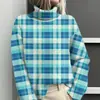 Amazon Temu Estación Independiente Chaqueta Cardigan Suéter Cuello Alto con Estampado de Elementos Cuadros 3D para Mujer E127