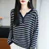 Suéter de Tricô Soltinho com Decote V Estilo Coreano para Mulheres, Outono/Inverno, Cor Sólida, Casual, Versátil, Peça de Tricô para Usar por Cima para Mulheres