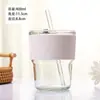 Copo de Vidro Slub Estilo Ins Moderno Luxo Leve Copo de Café Copo de Boca Larga Estudante Doméstico Copo de Água com Canudo Logotipo Estampado