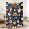 Bestseller transfronterizo de Amazon: Manta de franela con estampados de alce, bruja y calabaza para doble festividad, sofá, fiesta de Navidad