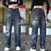 Jeans Personalizados Pintados a Mano con Graffiti para Hombre, Diseño Elegante y Único, Pantalones Rectos de Nicho, Estilo High Street Americano, Pantalones Largos Sueltos de Pierna Ancha