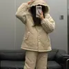 Pijama de invierno grueso de manga larga estilo chino para mujer, cálido, holgado, elegante, cómodo, casual, con capucha, versión coreana (rojo)