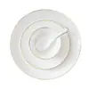 Juego de cuenco y plato de cerámica con borde dorado para montaje de mesa de restaurante y club, vajilla de porcelana de hueso, soportes para palillos, bandejas para cucharas, vajilla de porcelana de hueso con logo corporativo personalizado